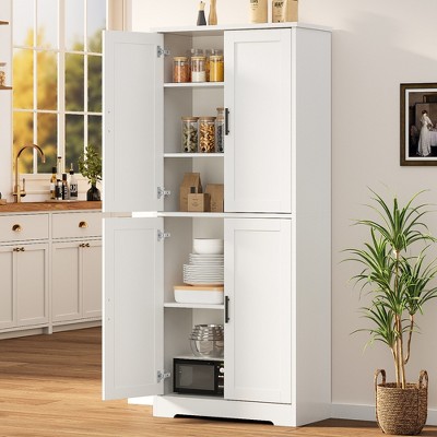 70"  Tall Kitchen Pantry Cabinet with 4 Doors and Adjustable Shelves, Freestanding Storage Cabinet for Bathroom, Dining Room, Living Room