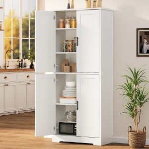 70"  Tall Kitchen Pantry Cabinet with 4 Doors and Adjustable Shelves, Freestanding Storage Cabinet for Bathroom, Dining Room, Living Room - 1 of 4