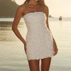 Womens Strapless Mini Dress Short Bodycon Off Shoulder Stretchy Floral Appliques Tube Top Cocktail Party Dress - 2 of 4
