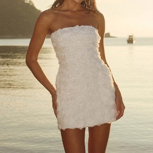 Coolmee Women's Floral Tube Mini Dress Strapless Backless Party Club Short Ruched Bodycon Dresses - 1 of 4