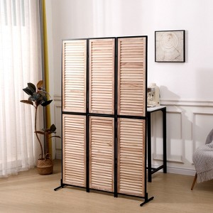 Sevobal Partitions And Room Dividers 3 Panel Room Dividers And Folding Privacy Screen Natural Wooden Room Partitions, Brown, 44.49"*12"*70.27" - 1 of 4