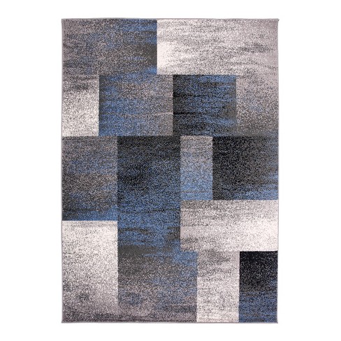 Modern Boxes Design Non-Slip (Non-Skid) Area Rug - 3'3 x 5' - Gray