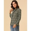 Allegra K Women's Floral Button Up Ruffle Stand Collar Long Sleeve Shirt - 4 of 4