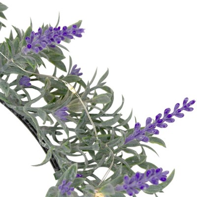Lavender Bliss 16" Artificial Spring Wreath with White LED Lights