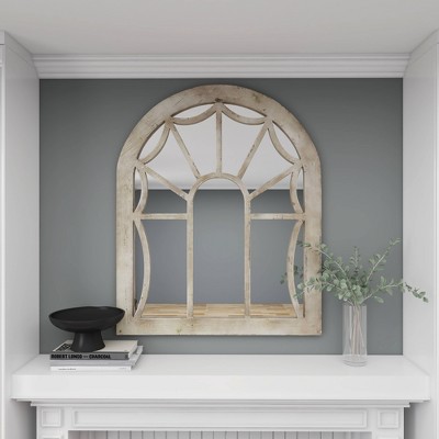 Cream Wood Arched Full Length Window Pane Mirror