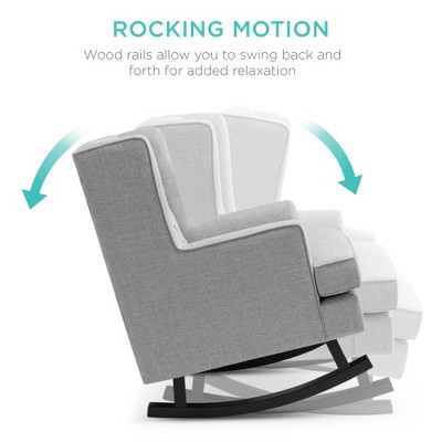 Gray Tufted Upholstered Wingback Rocking Accent Chair with Wood Frame