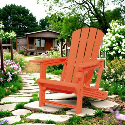 FURNIinspire Patio Accent Chairs Outdoor Folding Chairs Adirondack Chair, Portable Chair With Handles For Beach, Backyard, Orange, 31.4"*29.6"*36.4"