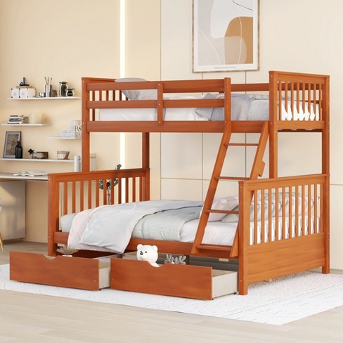 Twin Over Full Bunk Bed With Ladders And Two Storage Drawers  Walnut-Modernluxe : Target