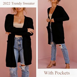 Women's v-Neck Open Front Cardigan with Pockets, Loose Knit Jacket