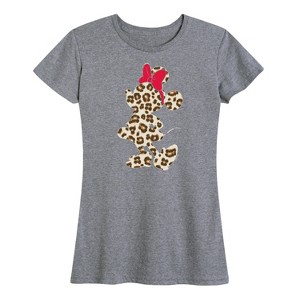 Women's - Disney - Minnie Mouse Leopard Print Silhouette Short Sleeve Graphic T-Shirt - 1 of 4