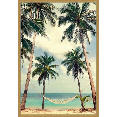 16" x 23" Palm Sky 3 by Design Fabrikken Framed Canvas Wall Art - Amanti Art