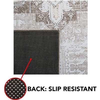 Sage and Ivory Synthetic 30" Washable Non-Slip Area Rug