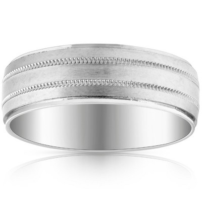 Pompeii3 Mens 10k White Gold 7mm Band High Polished & Satin Wedding Ring