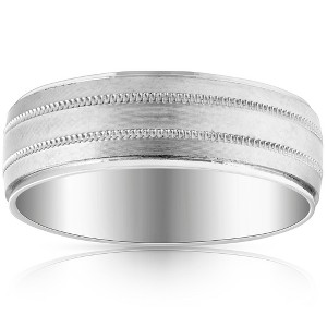 Pompeii3 Mens 10k White Gold 7mm Band High Polished & Satin Wedding Ring - 1 of 4