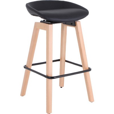 33.5" Modern Low-Back Black Stool with Natural Wood Legs