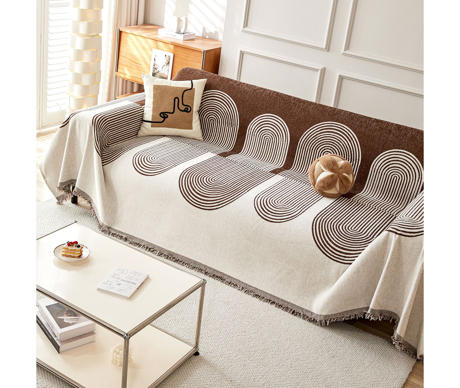 Bekrvio Pet-Firendly Couch Covers Boho Reversible Chenille Washable Sectional Sofa Slipcover Cat Scratch Proof Couch Protector, 87'' x 102" Brown