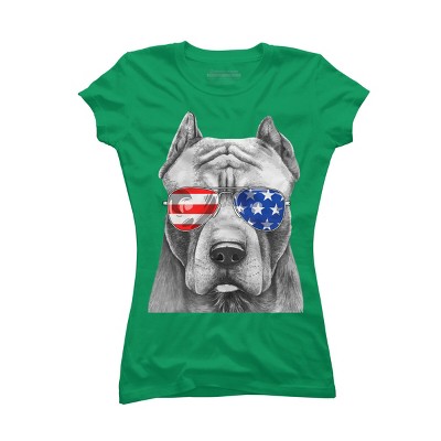 Junior's Design By Humans American Pitbull With Sunglasses By T-Shirt