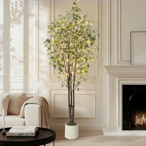 Artificial Eucalyptus Tree, Fake Artificial Plant with White Planter，Large Faux Floor Plant Fake Trees with Lights Artificial Trees for Home Decor - 1 of 4