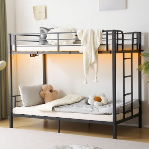 Karl Home Twin-over-Twin Metal Bunk Bed with Charging Station, LED Light, Black - 1 of 4