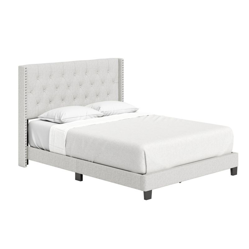 Maya Wingback Button Tufted Linen Upholstered Platform Bed with Nailhead Trim - Eco Dream, 5 of 9