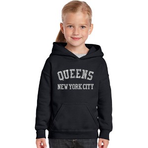 LA Pop Art Girl's Word Art Hooded Sweatshirt - POPULAR NEIGHBORHOODS IN QUEENS, NY - 1 of 4