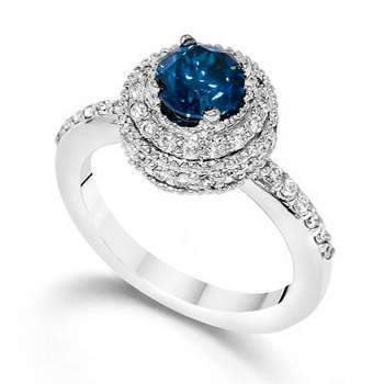 Pompeii3 1 Carat Treated Blue Diamond Engagement Ring Vintage Antique 14K White Gold