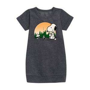 Girls' - Peanuts - Campfire Mugs Graphic Short Sleeve Fleece Dress - 1 of 4