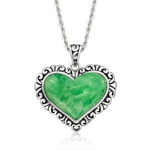 Ross-Simons Jade Heart Pendant Necklace in Sterling Silver Size 18 - 1 of 3