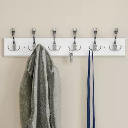Wall Hook Rail - Mounted Hanging Rack with 6 Hooks for Entryway, Hallway, or Bedroom - Storage Solution for Coats, Towels, Bags by Lavish Home (Brown)