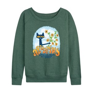 Women's - Pete the Cat - Aquarius Lightweight French Terry Wide Neck Long Sleeve Shirt - 1 of 4