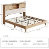 King/Queen/Full Size Wood Boho Platform Bed with Rattan Headboard,Storage Cabinet and 2 Sliding Doors - 2 of 4