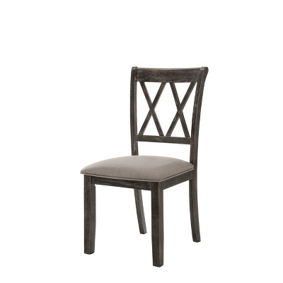 Weathered Gray Linen Upholstered Side Chair with Cross Back Design