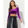 INSPIRE CHIC Women's Velvet Scoop Neck Long Sleeve Solid Crop Top - 3 of 4