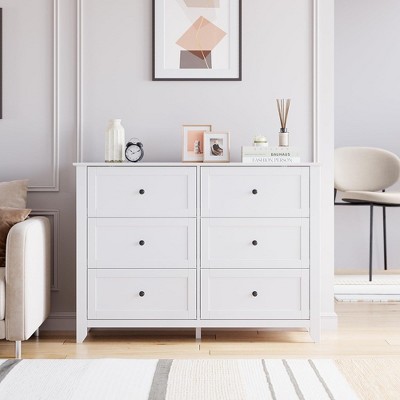 6 Chest of Drawer Dresser, Modern Dresser with Deep Drawers and Nickel Round Handle