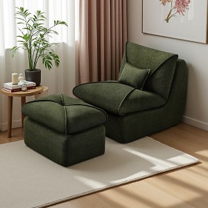 Compact Chenille Upholstered Lounge Chair with Ottoman - 1 of 4