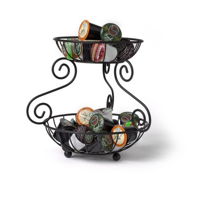 Black Metal Scroll 2-Tier Fruit and Vegetable Server