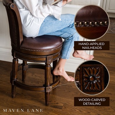 Walnut Swivel Counter Stool with Vegan Leather Upholstery, Set of 3