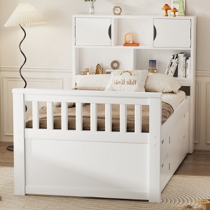 Twin Size Captain Platform Bed Frame with Storage Bookcases, Shelves, Cabinet and 4 Drawers-ModernLuxe - 1 of 4