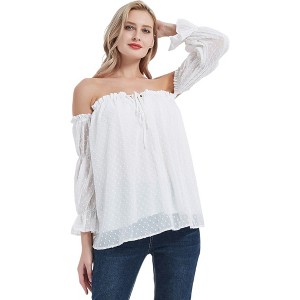 Anna-Kaci Women's Semi Sheer Boho Peasant Off the Shoulder Top for Casual Looks - 1 of 4