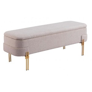 Storage Bench Oatmeal Beige 16.9" H– Textured Polyester Fabric Seat with Gold Electroplated Steel Legs, Modern Indoor Bench By Zuo Modern - 1 of 4