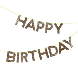 Meri Meri Gold Happy Birthday Garland (8' with excess cord - Pack of 1) - 1 of 4