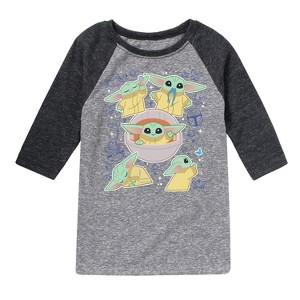 Boys' - The Mandalorian - Grogu Stickers Raglan Graphic T-Shirt - 1 of 4