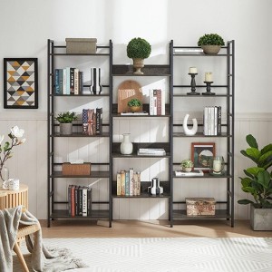 Jojoka Triple Column 5-Tier Bookshelf, Freestanding Industrial Storage Shelf with Adjustable Shelves for Bedroom, Living Room, or Home Office - 1 of 4