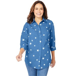 Woman Within Women's Plus Size Perfect Three Quarter Sleeve Shirt - 1 of 4