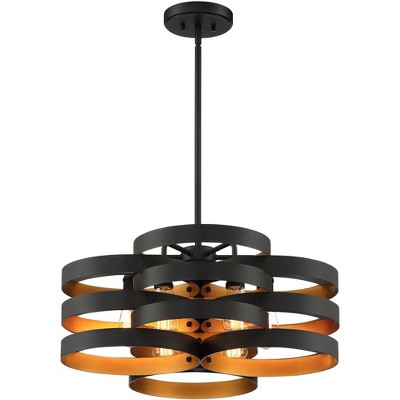 Zia Black Gold 28" Wide Modern Industrial 6-Light Chandelier