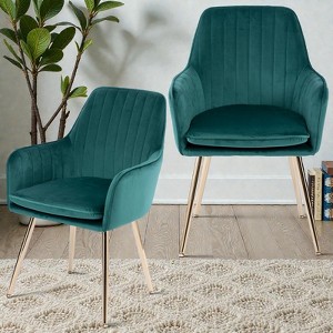 Mshliw Set of 2 Velvet Mid-Back Dining Chairs with Gold-Finished Metal Legs, Removable Cushion, Ergonomic Upholstery, Set of 2 for Dining - 1 of 4