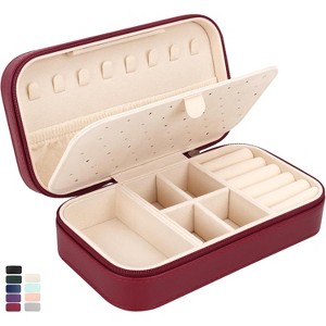 PU Leather Travel Jewelry Case Beige Color Compact Organizer for Earrings Necklaces - 1 of 4