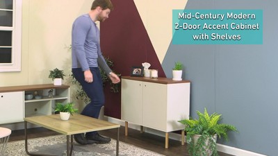 Latte Mid-Century Modern 2-Door Accent Cabinet with Eucalyptus Legs