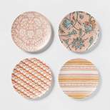 6.8" 4pk Bamboo and Melamine Mixed Pattern Appetizer Plates Coral Pink - Threshold™
