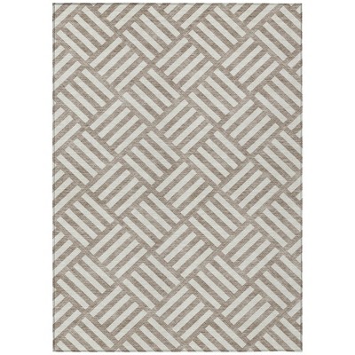 Taupe And Ivory Geometric Washable Indoor Outdoor Area Rug